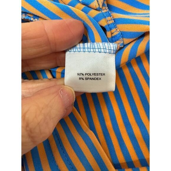 Peter Millar Summer Comfort Orange Blue Striped Polo Shirt Golf - Size Large - Picture 10 of 10